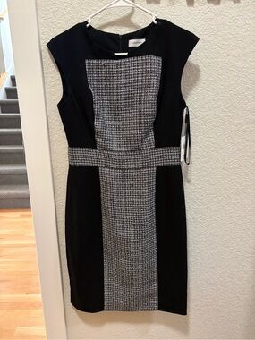 NWT Calvin Klein Sheath Dress with Gray Tweed Center Panel